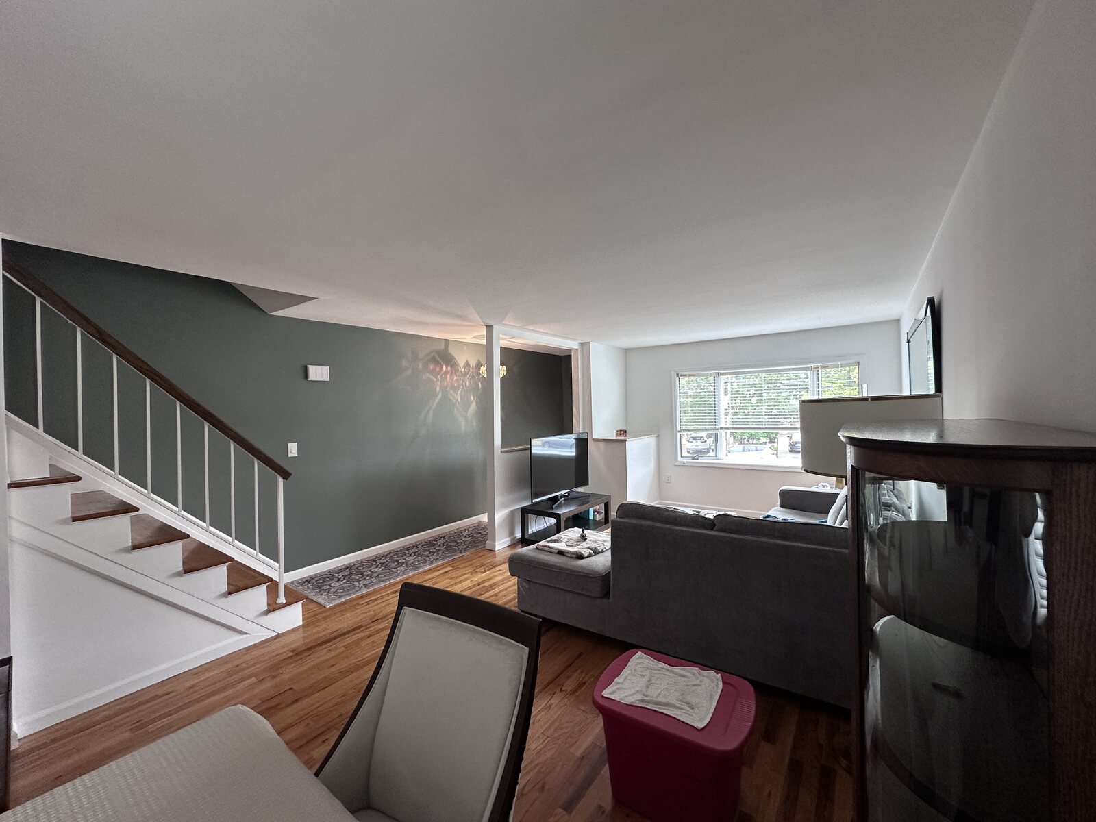 Finished accent wall and staircase
